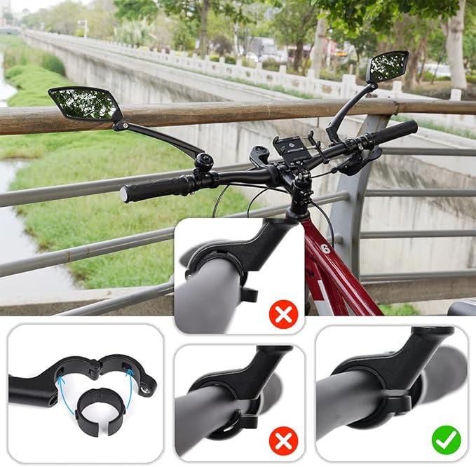 Handlebar Bike Mirror, Scratch Resistant Glass Lens, Ajustable and Rotatable Safe Rearview Bicycle Mirror