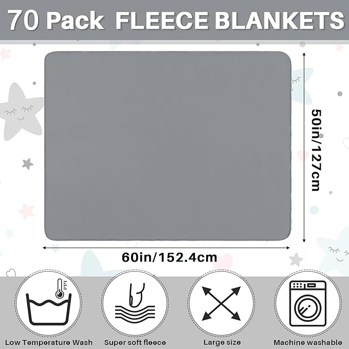 Newwiee 70 Pcs Fleece Throw Blankets Bulk Outdoor Wedding Guest Gifts Soft Lightweight Sleepover Lap Blankets Pet Home Sofa Couch Office Donation Homeless, 50 x 60 Inch (Gray)