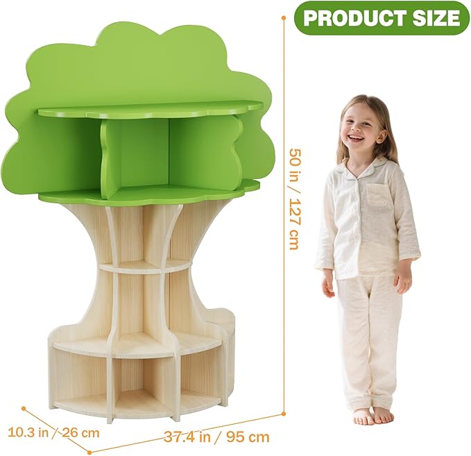 5-Tier Tree Kids Bookshelf, Toddler Montessori Shelf Book Rack, Toy and Book Storage for Kids, Wooden Children's Bookcase, Toy Storage Organizer for Preschool, Kid Room, Playroom, Nursery-002