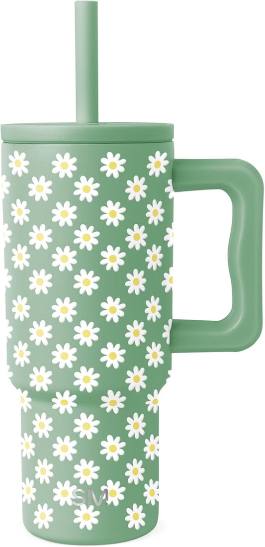 Simple Modern Kids 24 oz Tumbler with Handle and Silicone Straw Lid | Spill Proof and Leak Resistant | Reusable Stainless Steel Bottle | Gift for Kids Boys Girls | Trek Collection | Sage Florals