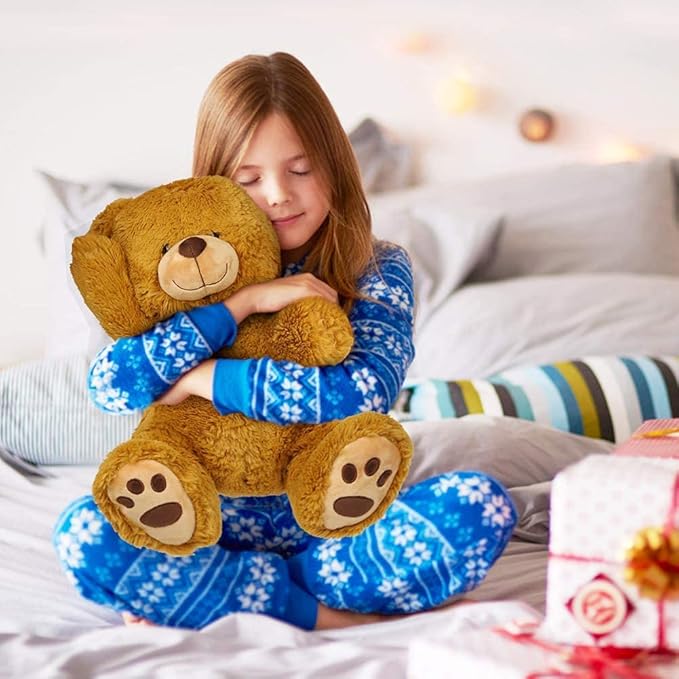 LotFancy Teddy Bear Stuffed Animals, 20 inch Brown Soft Cuddly Stuffed Plush Bear, Cute Stuffed Animals Toy with Footprints, Gifts for Kids Baby Toddlers on Baby Shower, Easter Decoration