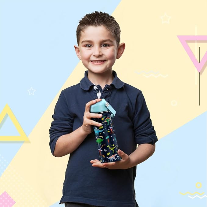 18oz Kids Insulated Water Bottle with Straw Lid - 18/8 Stainless Steel Kid Cup BPA-FREE Travel Tumbler Double Wall Vacuum Leak Proof Portable Toddler Water Bottle (Dinosaur)