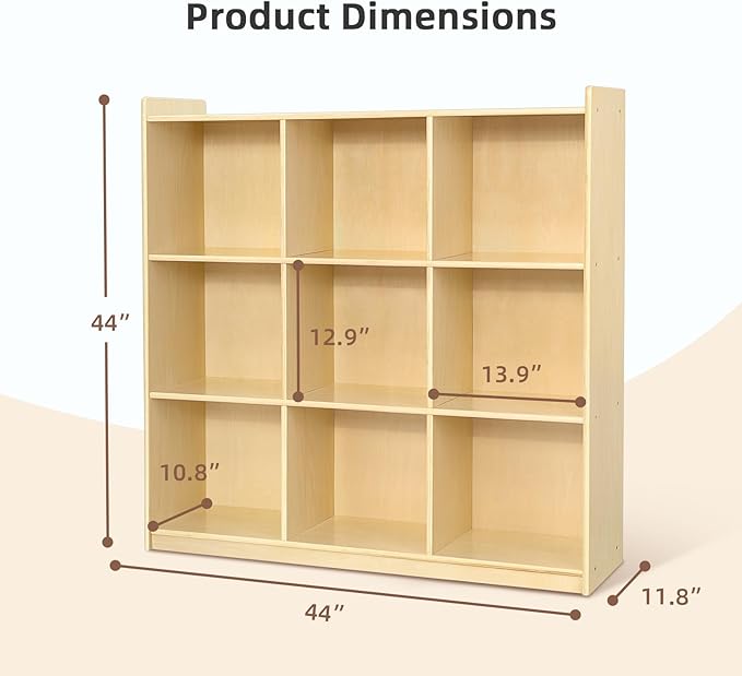 OOOK 9-Cube Storage Organizer, Wooden Storage Cabinet Display Shelf, Kids Bookshelf for Classroom, Playroom, Living Room, Office, etc