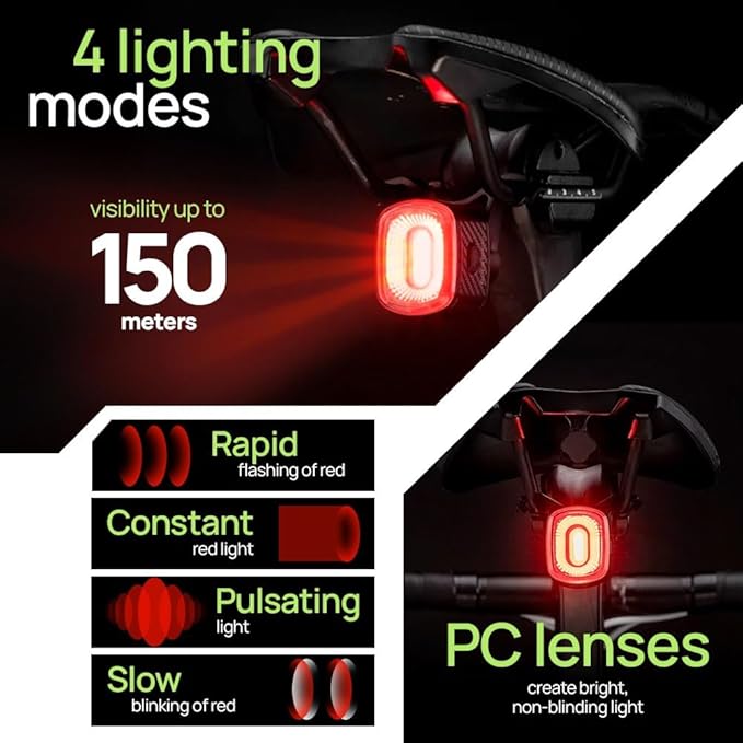 Bike Lights Kit Front and Back, USB C Rechargeable with Auto Brake Sensing, Waterproof Bicycle Headlight & Tail Light Set for Night Riding, Long Battery Life for Cycling Safety