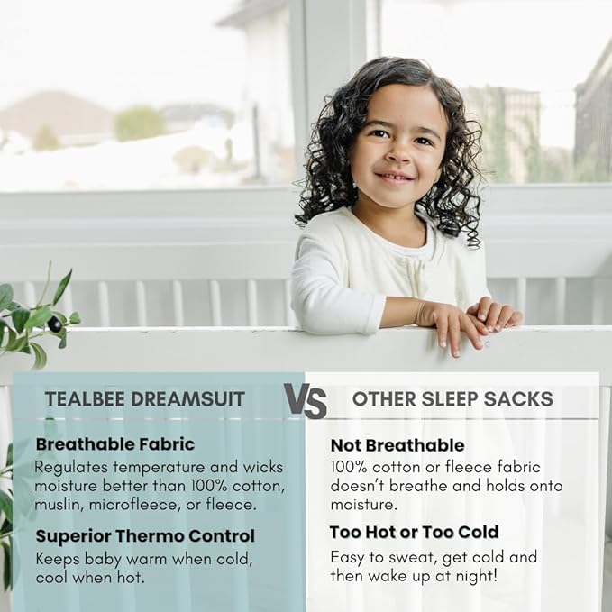 Tealbee Dreamsuit Toddler Sleep Sack with Feet – Walker Sleep Bag with Legs, Rayon made from Bamboo, All Season 1.2 TOG, 2-Way Zipper, 3T-4T - Undyed