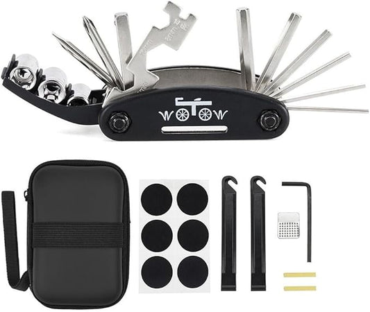 WOTOW Bike Repair Tool Kit - 16 in 1 Bicycle Multitool Portable Mountain Bike Tool Cycling Maintenance, Bike Hex Key Wrench & Bike Tube Patch Kit & Tire Lever & Hard Carrying Case (16 in 1)
