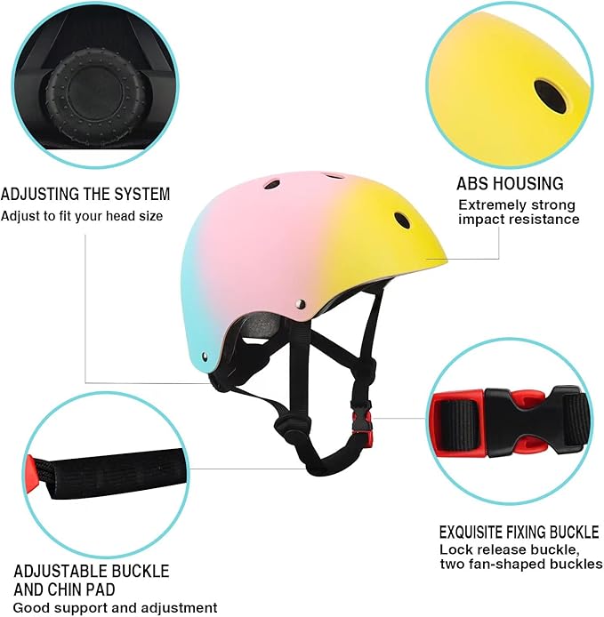 Color Gradient Adjustable Kids Bike Helmet Toddler Helmets for 3-5-8-14 Years Kids Girls Boys Youth Bicycle Helmet for Scooter Balance Bike Roller Skating Skateboard