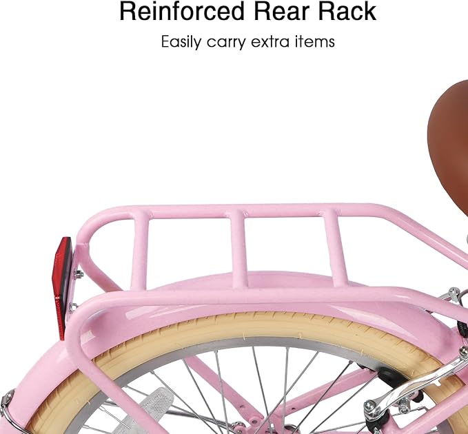 Glerc 20 24 26 Inch Beach Cruiser Bike, 6-Speed Hybrid City Bicycle for Girls Youth and Over 6 Years Old, Missy Bike with Wicker Basket & Lightweight, Multiple Colors