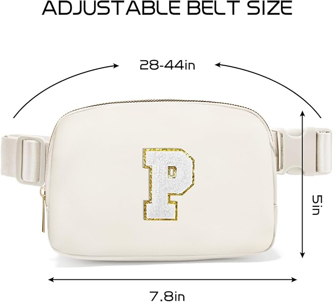Gitus Birthday Gifts for 8 9 10 11 12 13 Year Old Girls Personalized Fanny Pack Crossbody Bags with Initial Letter Patch Belt Bag for Teen Girls Cute Trendy Stuff Travel Essentials (Ivory-P)