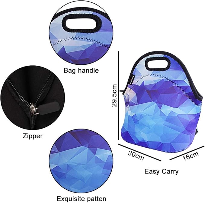 Neoprene Lunch Bag/Lunch Box/Lunch Tote/Picnic Bags Insulated Cooler Travel Organizer (Blue Diamond)