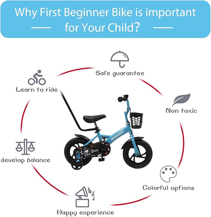 ACEGER 12" Kids Balance Bike with Basket, Toddler Bicycle for Early Learning Leg Strength and Steady Balancing, Durable Frame&Tool-Free Adjustable Seat, Gift Bike for 2-5 Kids, No Brake