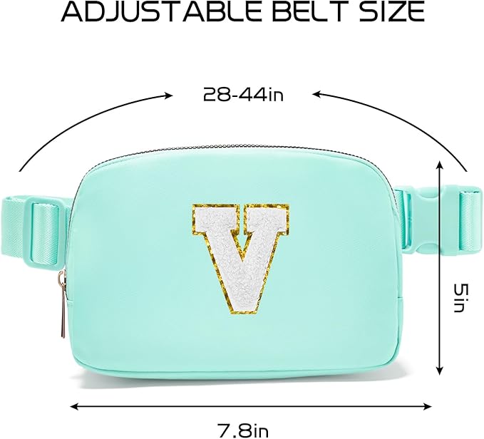 Gitus Birthday Gifts for 8 9 10 11 12 13 Year Old Girls Personalized Fanny Pack Crossbody Bags with Initial Letter Patch Belt Bag for Teen Girls Cute Trendy Stuff Travel Essentials (Mint Green-V)