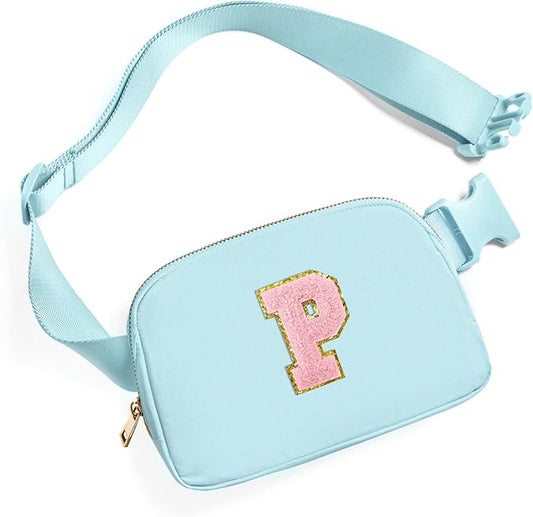 Gitus Gifts for 7 8 9 10 11 Year Old Girls Belt Bag Fanny Pack Crossbody Bags with Initial Letter Patch Birthday Gifts for Daughter Sister Friends Teen girls (Icing Blue-P)