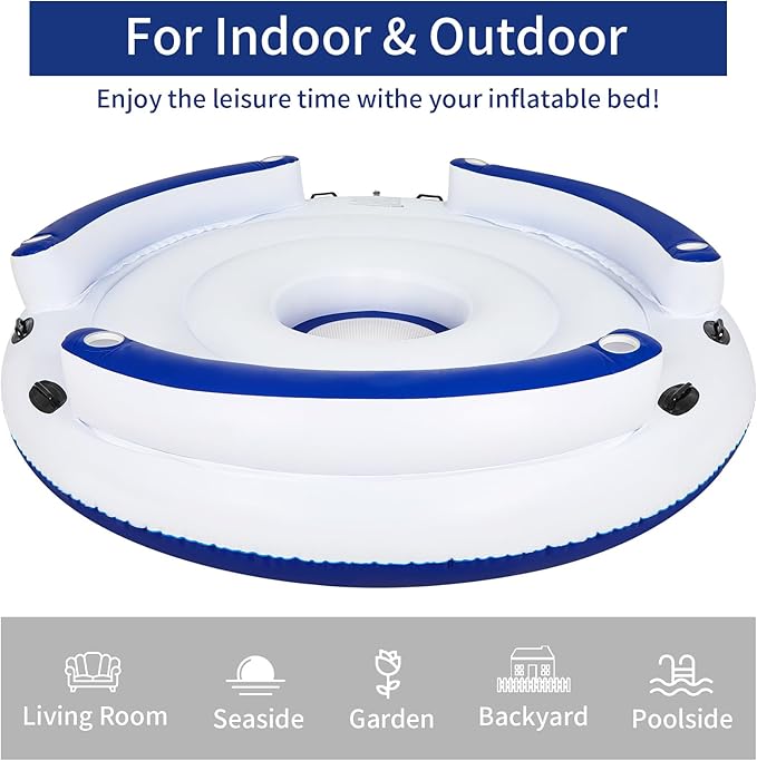 YUSING Inflatable Pool Floats, 2-3 Person Giant Pool Float Lounger with Cup Holder for Adults & Kids, Floating Island for Indoor & Outdoor