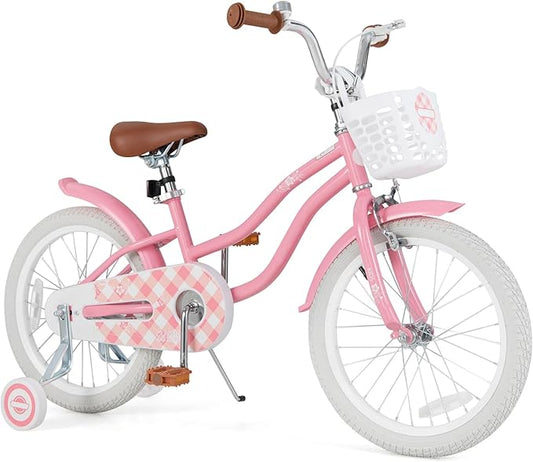 BABY JOY Kids Bike, 12 14 16 18 20 Inch Boys Girls Bike w/Adjustable Seat, Removable Basket, Handbrake & Coaster Brake, Training Wheels or Kickstand, Kids Bicycle with Multi-Color