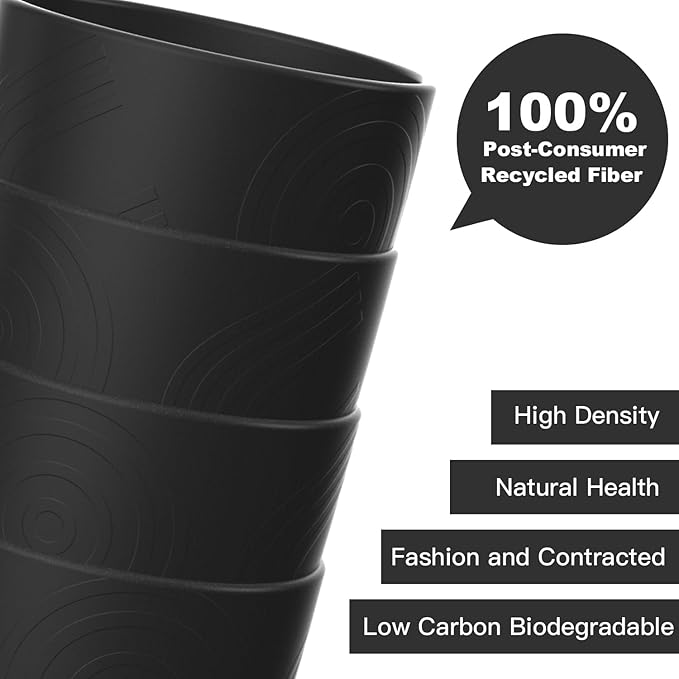 Wheat Straw Cups 6 PCS Good Alternative to Plastic Reusable Cups 12 oz Unbreakable Drinking Cup Reusable Dishwasher Safe Water Plastic Glasses Black