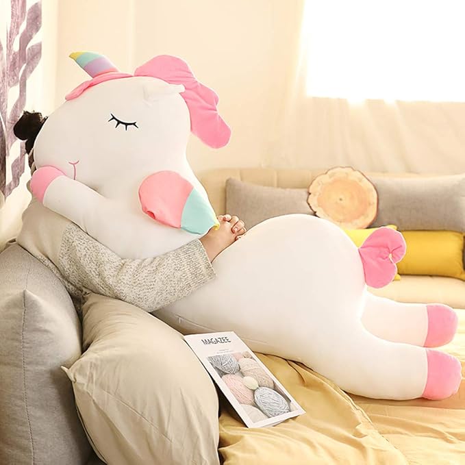 Unicorn Plush Hugging Pillow, Big Unicorn Stuffed Animal Body Pillow Toy Gifts for Kids, Valentine, Christmas (White, 39.3 in)
