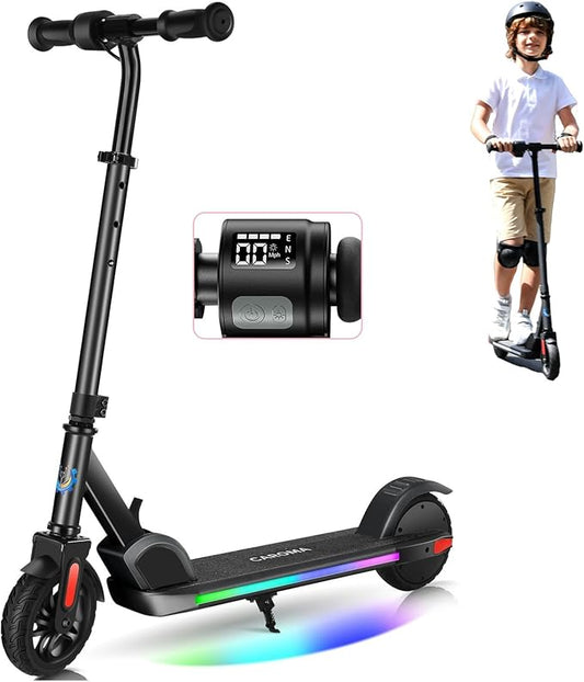 Caroma Electric Scooter for Kids Ages 6-14, 150W/180W Motor,10 MPH Max Speed & 7 Miles,Adjustable Height & Speed,Colorful Lights,LED Display,Foldable Kids Electric Scooter 132 Lbs Max Load