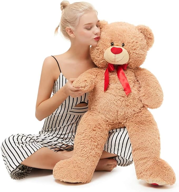 MorisMos Love Heart Giant Teddy Bear, 36inch Big Love Bears with Bow Tie, Large Stuffed Animals for Girlfriend, Boyfriend, Brown