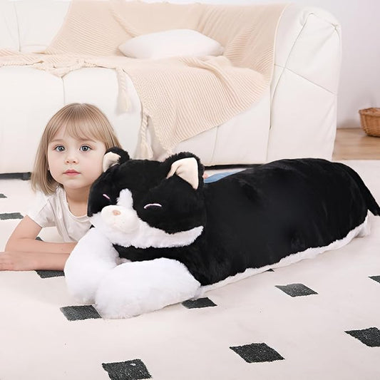 40'' Jumbo Cat Plush Stuffed Animal, Large Black Cat Long Body Pillow Plush Toy, Giant Soft Fluffy Kitty Cat Plushies Gift for Kids Boys Girls, Birthday, Halloween, Christmas