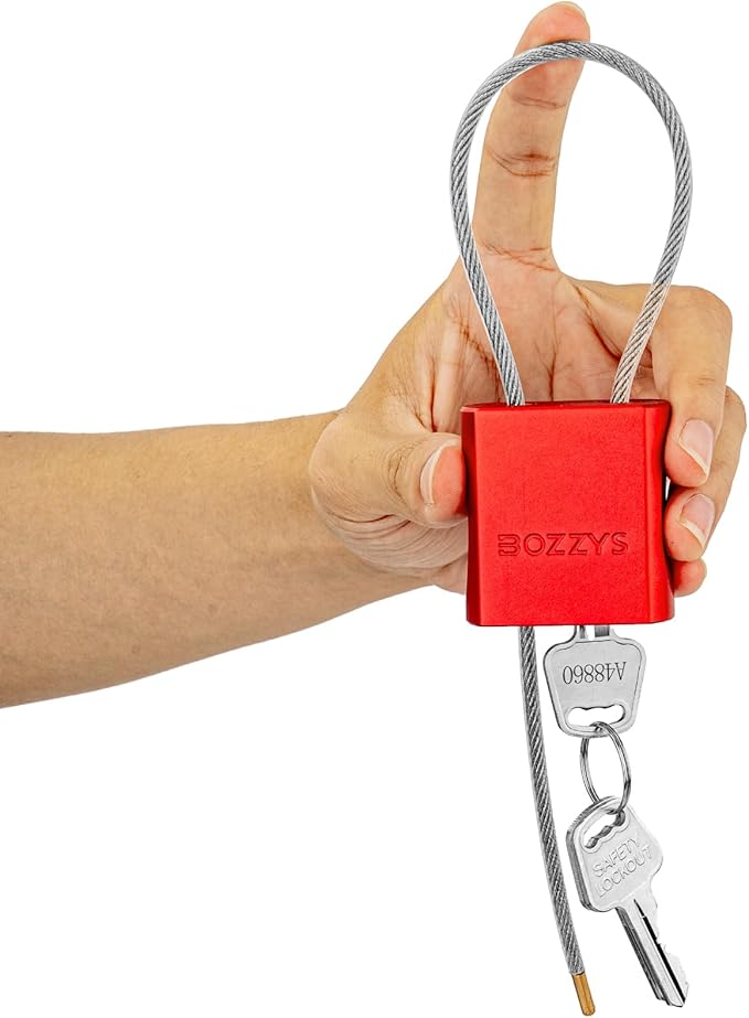 Adjustable Cable Padlock with 3 Keys | L 1.15ft x D 1/6in Aluminum Steel Cable Locks for Bikes, Gate, Lockers & Outdoor Gear | Keyed Different & Red