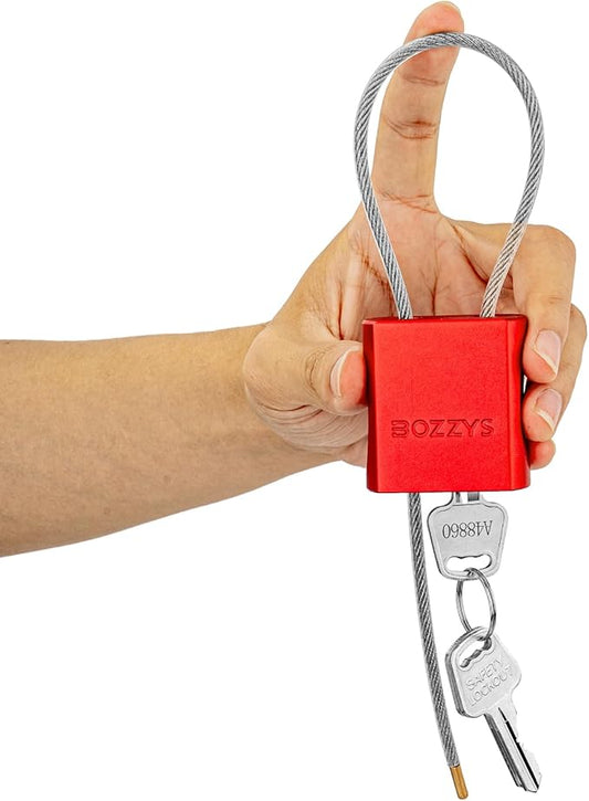 Adjustable Cable Padlock with 3 Keys | L 1.15ft x D 1/6in Aluminum Steel Cable Locks for Bikes, Gate, Lockers & Outdoor Gear | Keyed Different & Red