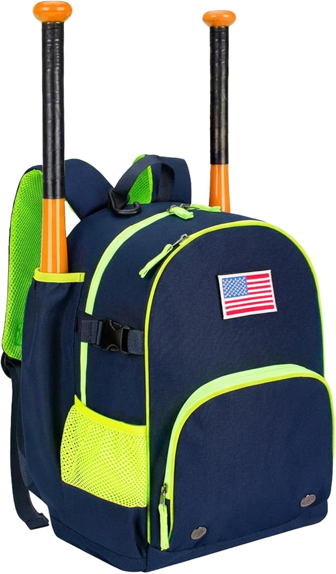 Choco Mocha Kids Baseball Bag, Large Youth Baseball Backpack Softball Bag for Girls T-Ball with Bat Holder