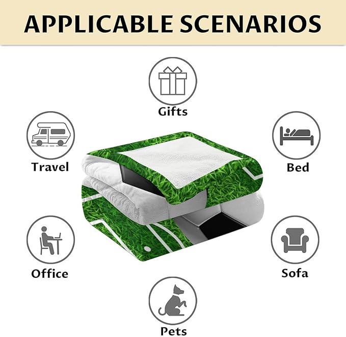 Soccer Throw Blanket - Soft, Fuzzy & Warm - 30x40 Inches Lap Size Blanket for Couch, Office - Green Cute Throw Gift for Girls, Boys