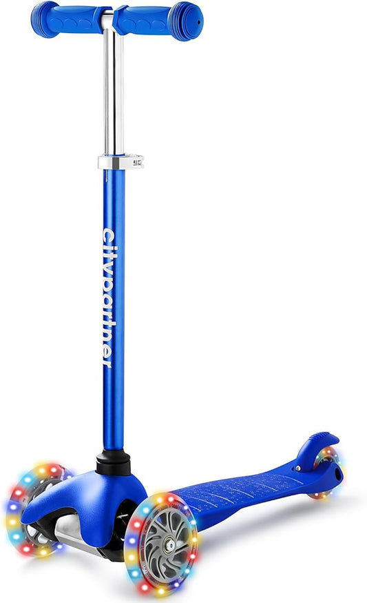 Kids Scooter, Children and Toddler 3 Wheel Kick Scooter for Boys & Girls Ages 2-5, LED Lighted Wheels and 3 Adjustable Height Handlebars, Lean-to-Steer