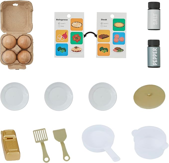 Teamson Kids Little Chef Memphis Wooden Play Kitchen for Toddlers with 16 Accessories, Realistic Pretend Cooking Set with Microwave Oven Sink Faucet Storage for Kids Ages 3+ Gray Gold Marble