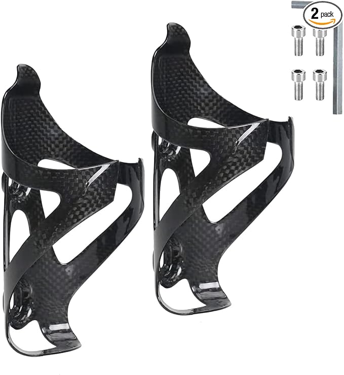 KABON Bike Water Bottle Holder, Lightweight 3K Carbon Fiber Bicycle Drink Water Bottle Cages for Road Mountain Bike Cycling Accessories - Pack of 2
