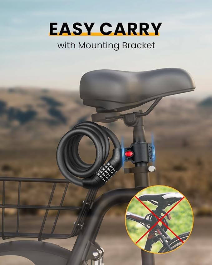 Bike Lock Cable with Combination,High Security 5-Digit Resettable Combination Bicycle Lock Anti-Theft, with Mounting Bracket for Bikes and Scooters