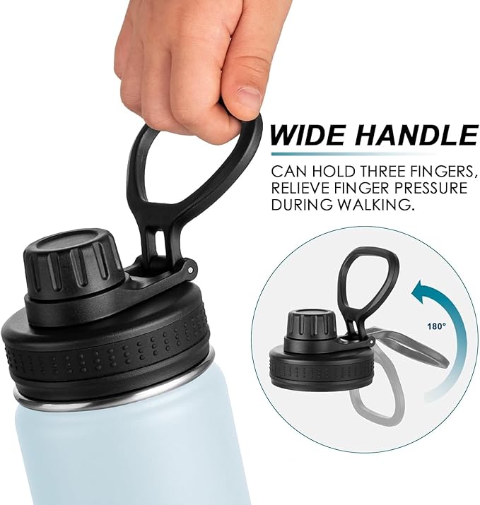 koodee Insulated Water Bottle, 22 oz Stainless Steel Double Wall Vacuum Wide Mouth Sport Bottle with Leakproof Spout Lid （Bby Blue）