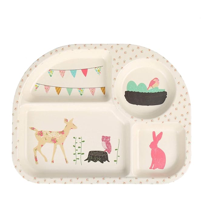 shopwithgreen 7Pcs/Set Bamboo Kids Dinnerware Set - Children Dishes - Food Plate Bowl Cup Spoon Fork Set Dishware, Cartoon Tableware, Dishwasher Safe Kids Healthy Mealtime, BPA Free