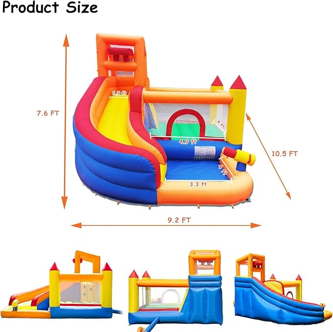 HuaKastro Inflatable Bounce House Water Slide – Backyard Water Park for Kids with Slide, Pool (Ball Pit), and Bucket Dump for Outdoor/Indoor Play, Perfect for Summer Fun (Blower Included)