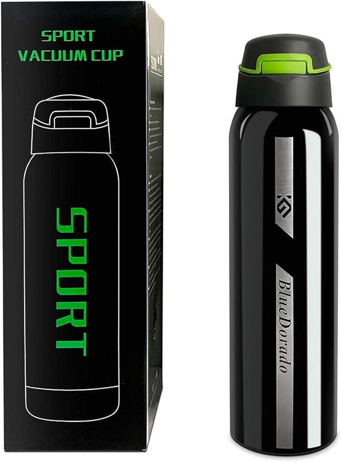 Stainless Steel Cycling Mug, Insulated Bike Water Bottle with Straw Lid & Flex Cap, BPA-Free, 18 Oz