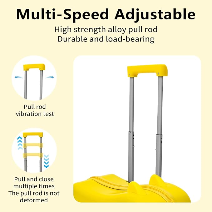 18" Children's Ride On Trolley, Ride-on Travel Suitcase, Cute Ear Toddler Carry on Luggage with Spinner Wheels, Children Rolling Trolly Luggage, Unisex Boys Girls Travel Suitcase with Lock (Yellow)