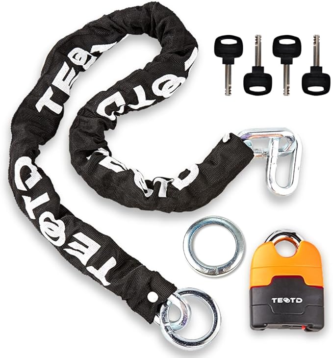 Heavy Duty Anti-Theft Motorcycle Chain Lock - 4ft/120cm Long, 10mm Thick Chain with Bright-Colored Lock, 4 Keys for Bicycle, Scooter (7.28lbs)