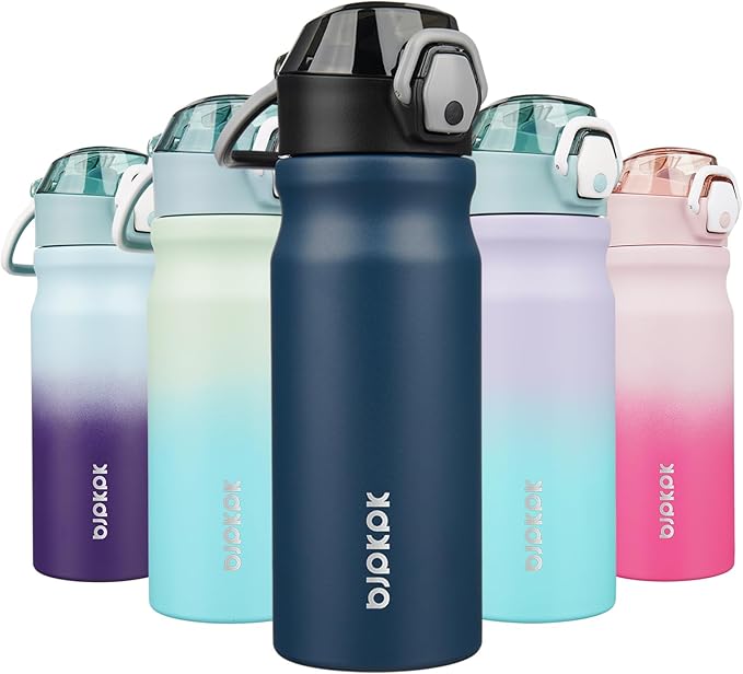 BJPKPK Insulated Water Bottle 18oz Stainless Steel Water Bottles with Straw and Carry Handle Double Wall Metal Thermal Flask,Navy Blue