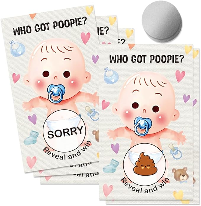 50 Pcs Who Got Poople Themed Scratch off Game Cards, Dirty Diaper Baby Scratch Off Lottery Tickets, Gender Reveal Games Supplies for Birthday Baby Shower Party, Raffle Tickets