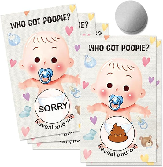 50 Pcs Who Got Poople Themed Scratch off Game Cards, Dirty Diaper Baby Scratch Off Lottery Tickets, Gender Reveal Games Supplies for Birthday Baby Shower Party, Raffle Tickets