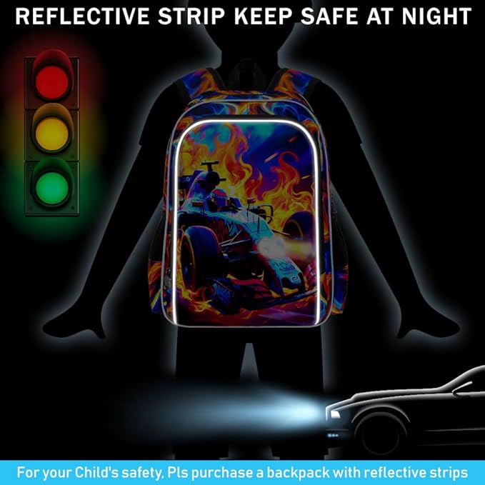 3Pcs Cars Backpack for Boy, 17" Hot Wheels Bookbag for Elementary Preschool Kindergarten, Kids Fire School Backpacks with Lunch Box (Red)