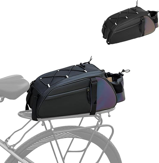 Dreamoon Waterproof Bike Rear Rack Bag, 10L Large Capacity Bicycle Trunk Bag, Reflective Cycling Saddle Panniers with Shoulder Strap, Bike Backseat Bag for Commuter & Outdoor Travel (New-Colorful)