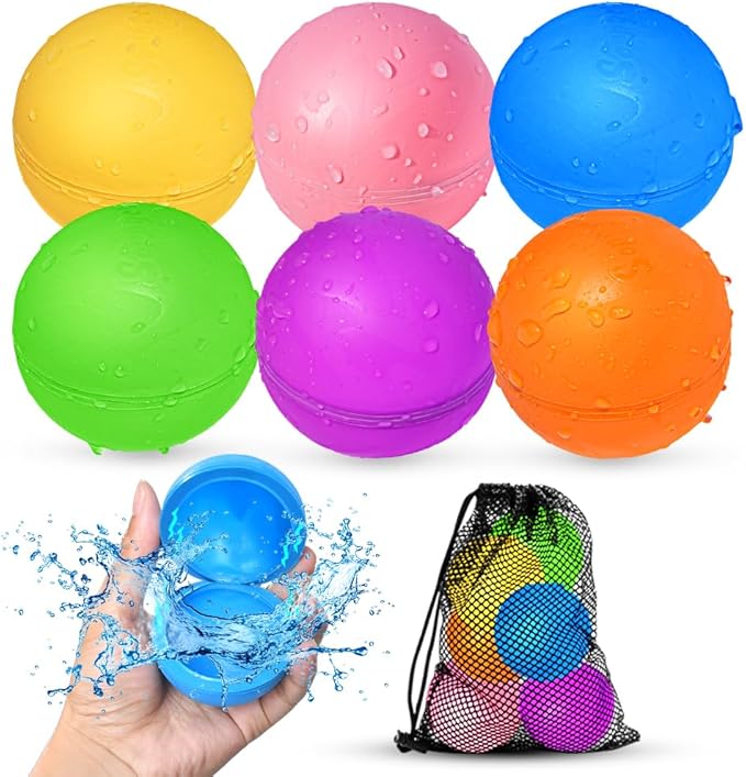 6 Pcs Reusable Water Balloons, Pool Beach Water Toys for Boys and Girls, Summer Toys for Kids Ages 3-12, Magnetic Water Ball for Outdoor Activities