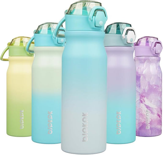 BJPKPK Insulated Water Bottle 25oz Stainless Steel Water Bottles With Straw And Carry Handle Double Wall Metal Thermo,Sea Salt