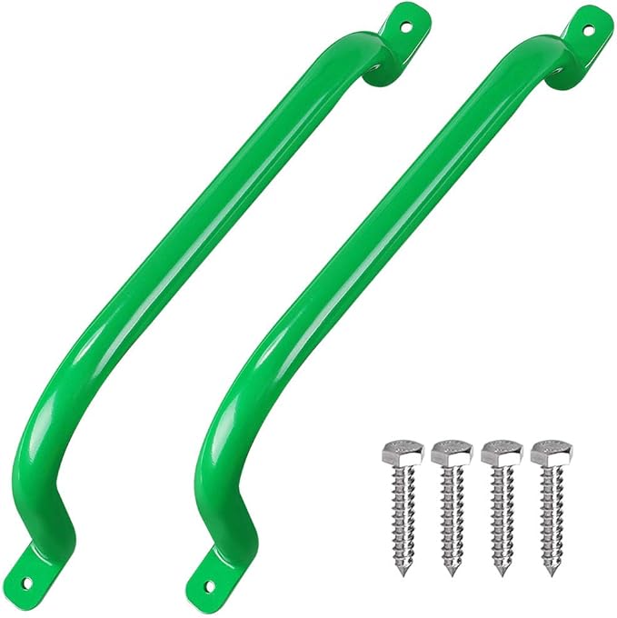 17'' Metal Playground Safety Handle (Set of 2), Outdoor Swing Set Safety Grab Bar, Playset Handles, Hand Grips for Playhouse, Treehouse Jungle Gym - Green