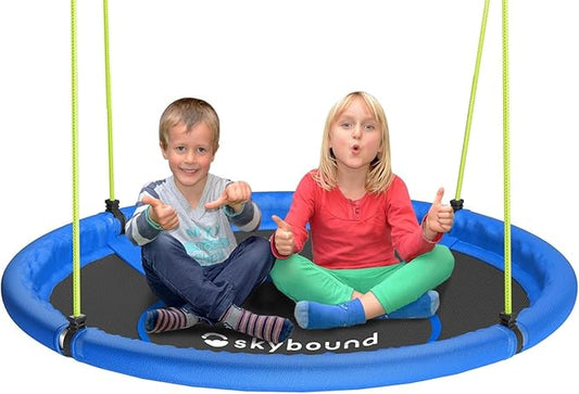Skybound 43" Saucer Swing for Kids Outdoor - Durable Textilene Fabric, Galvanized Steel Frame, 600lbs Capacity, Adjustable Ropes (Blue)