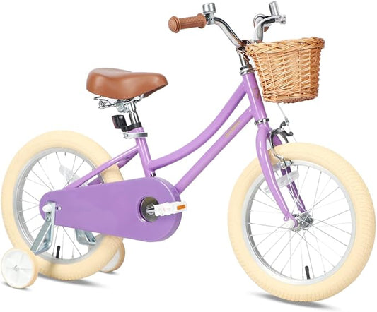 Petimini Girls Bike with Basket for 2-12 Years Old Kids, 12 14 16 18 20 Inch Bicycle with Bell Training Wheels Basket, Multiple Colors