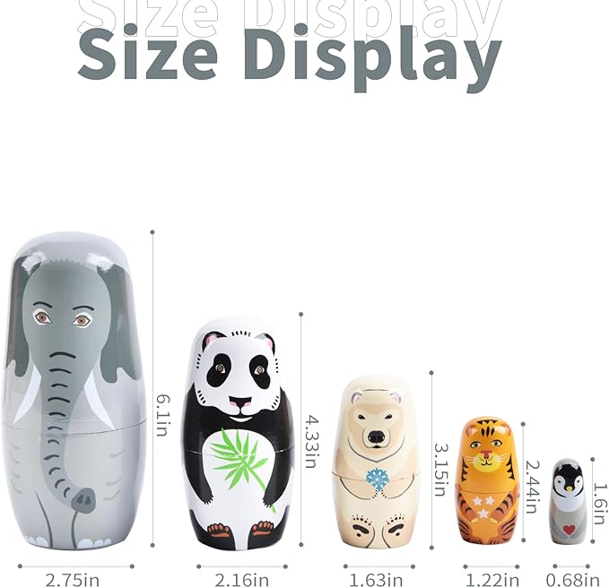 Nesting Dolls, Nesting Easter Eggs Toys, Wooden Handmade Matryoshka Dolls for Kids Birthday or Home Decoration (Elephant)