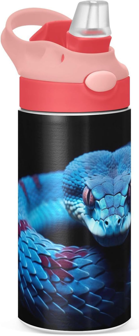 Kigai Black & White Cow Print Kids Water Bottle with Straw Lid, Vacuum Insulated Stainless Steel Double Walled Leakproof Tumbler Travel Cup for Girls Boys Toddlers, 12 oz